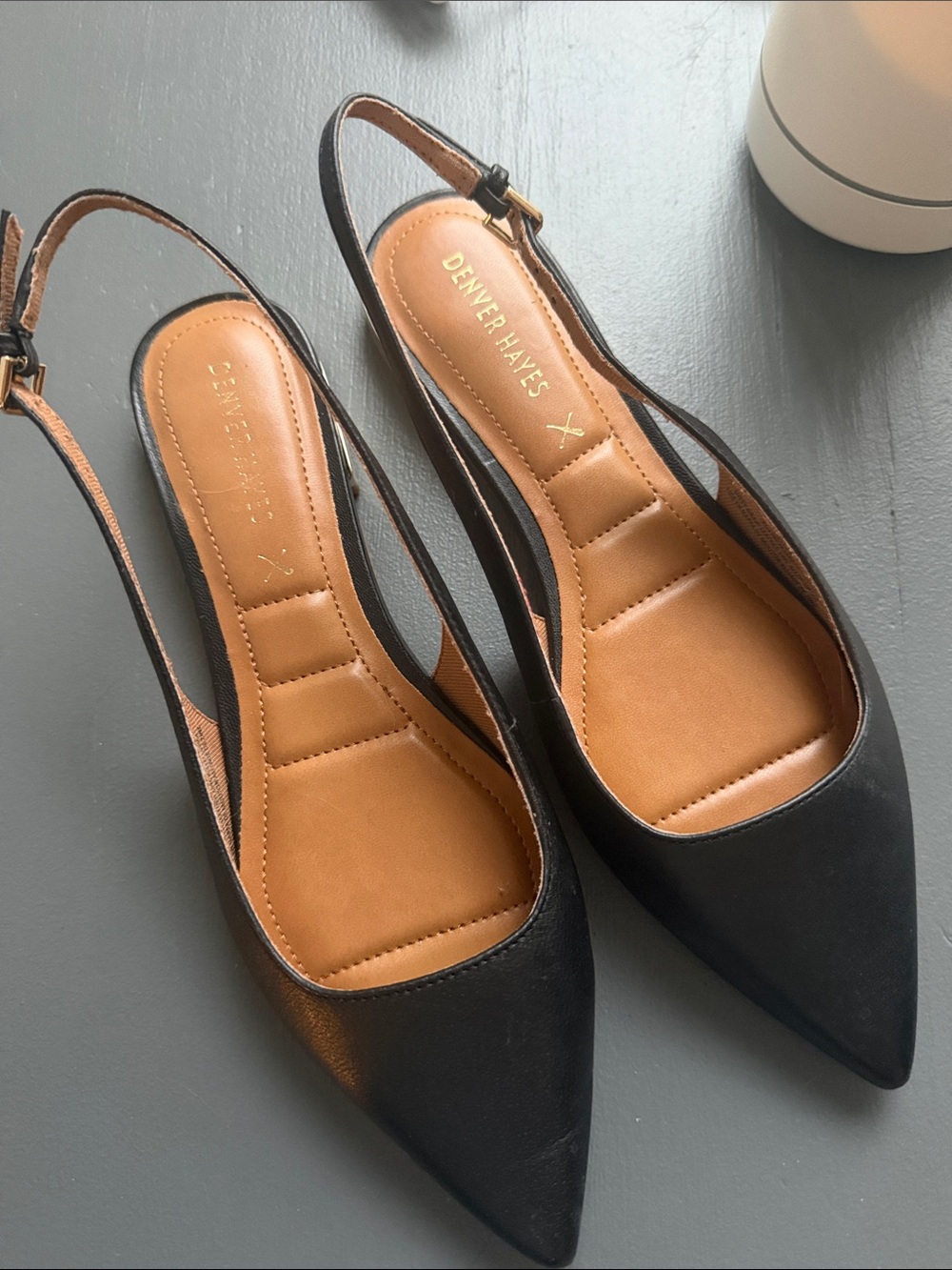Denver Hayes Black Pointed-Toe Slingback Flats
